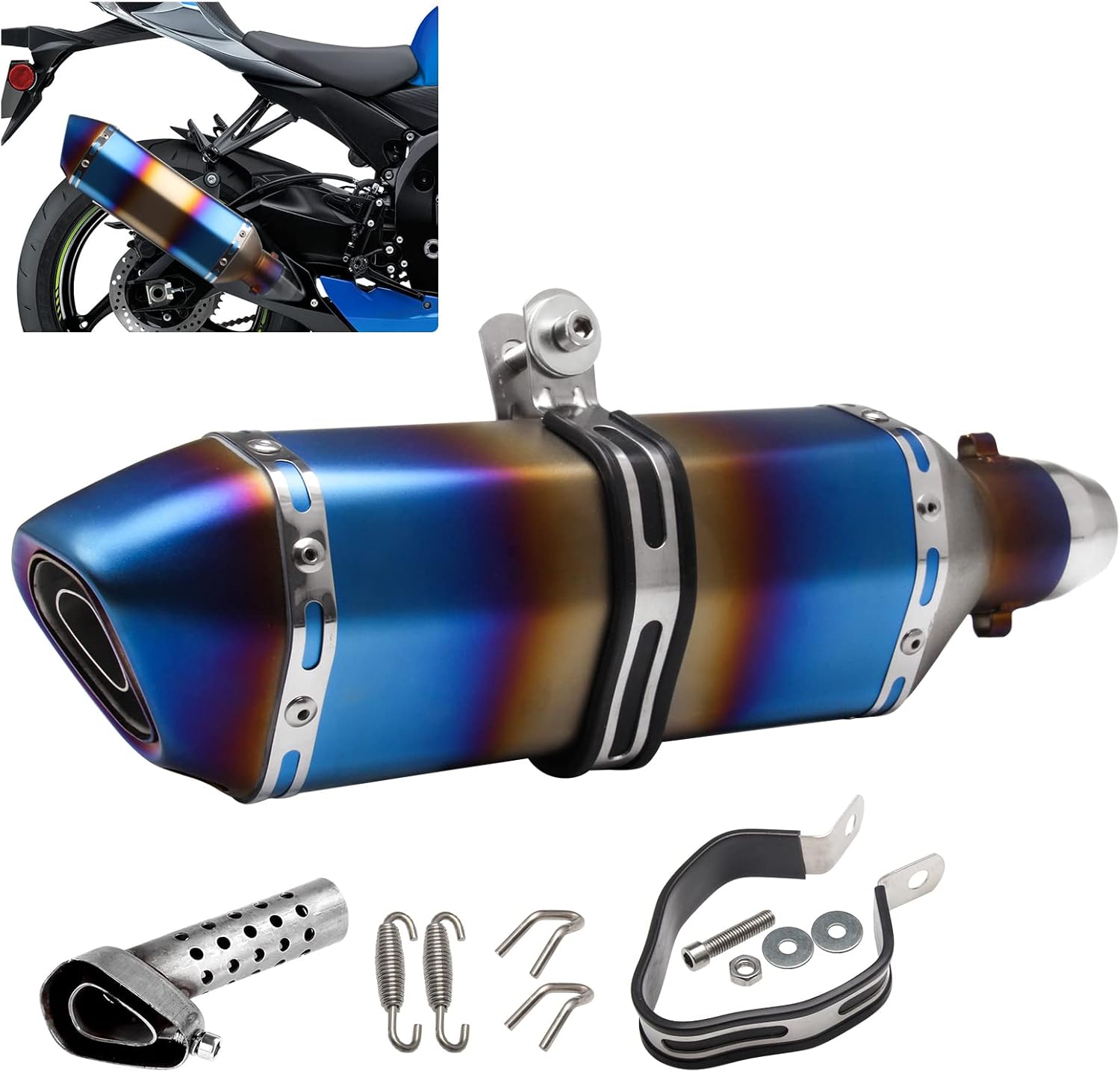 HTRACING Universal Grilled Blue Motorcycle Slip-On Exhaust Muffler wit