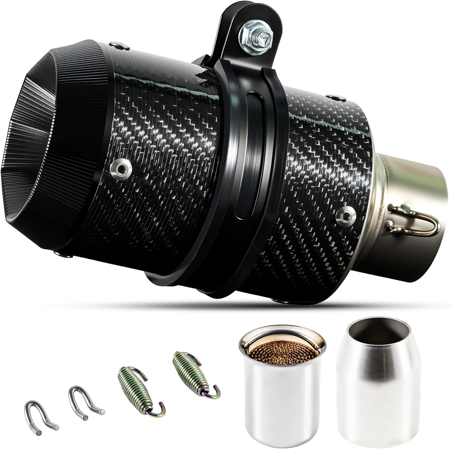 Black Carbon Fiber Slip-on Motorcycle Exhaust Muffler with Accessories