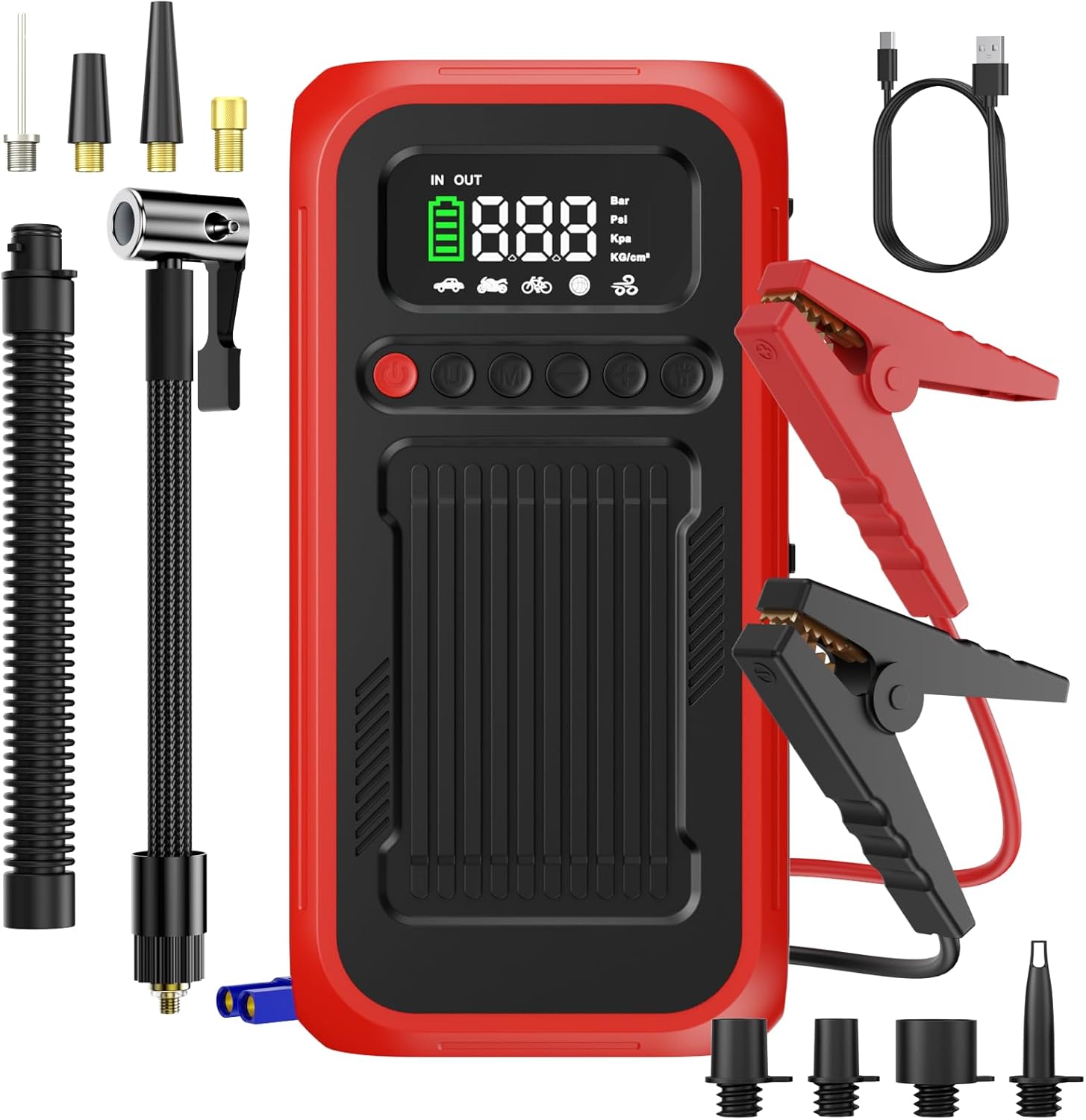 Portable 12V 4000A Jump Starter with 150 PSI Digital Tire Inflator for 10L Gas/8.0L Diesel Engines