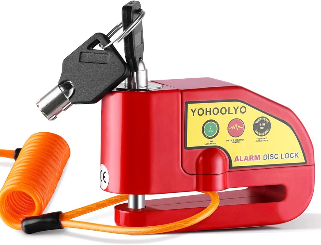 YOHOOLYO Red 110dB Waterproof Anti-Theft Alarm Disc Brake Lock for Mot