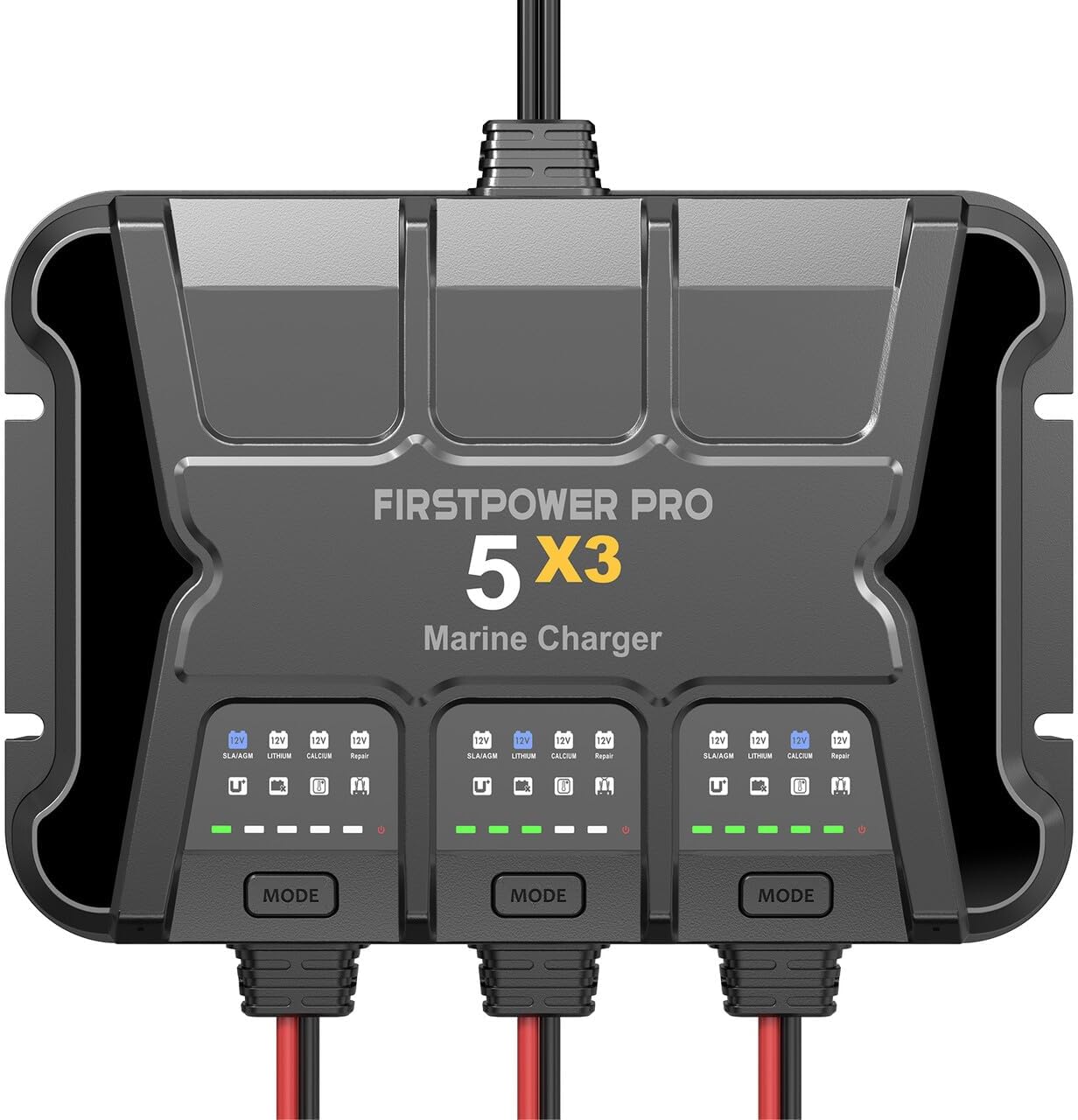 15A 3-Bank Waterproof Marine Battery Charger for AGM, Lithium & SLA Ba