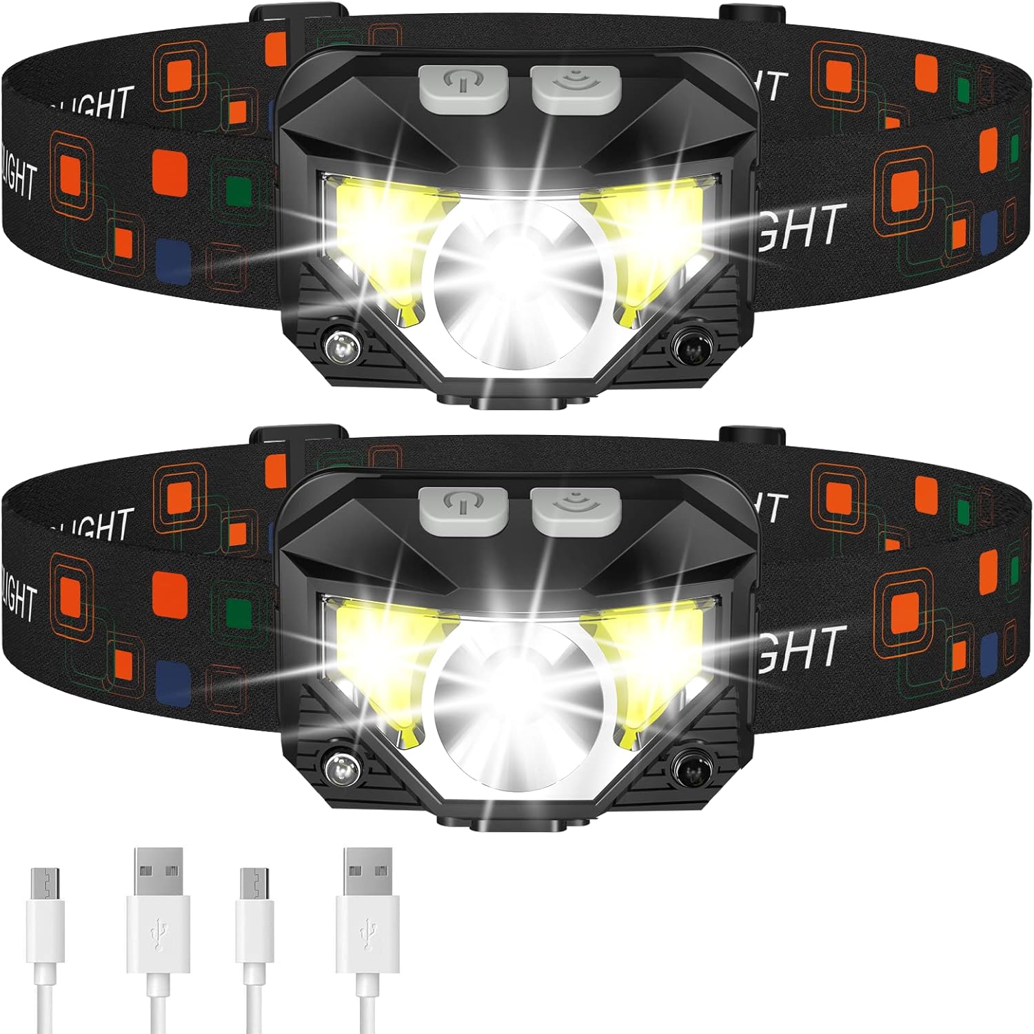 LHKNL Ultra-Light Rechargeable LED Headlamp with Red Light, Motion Sen