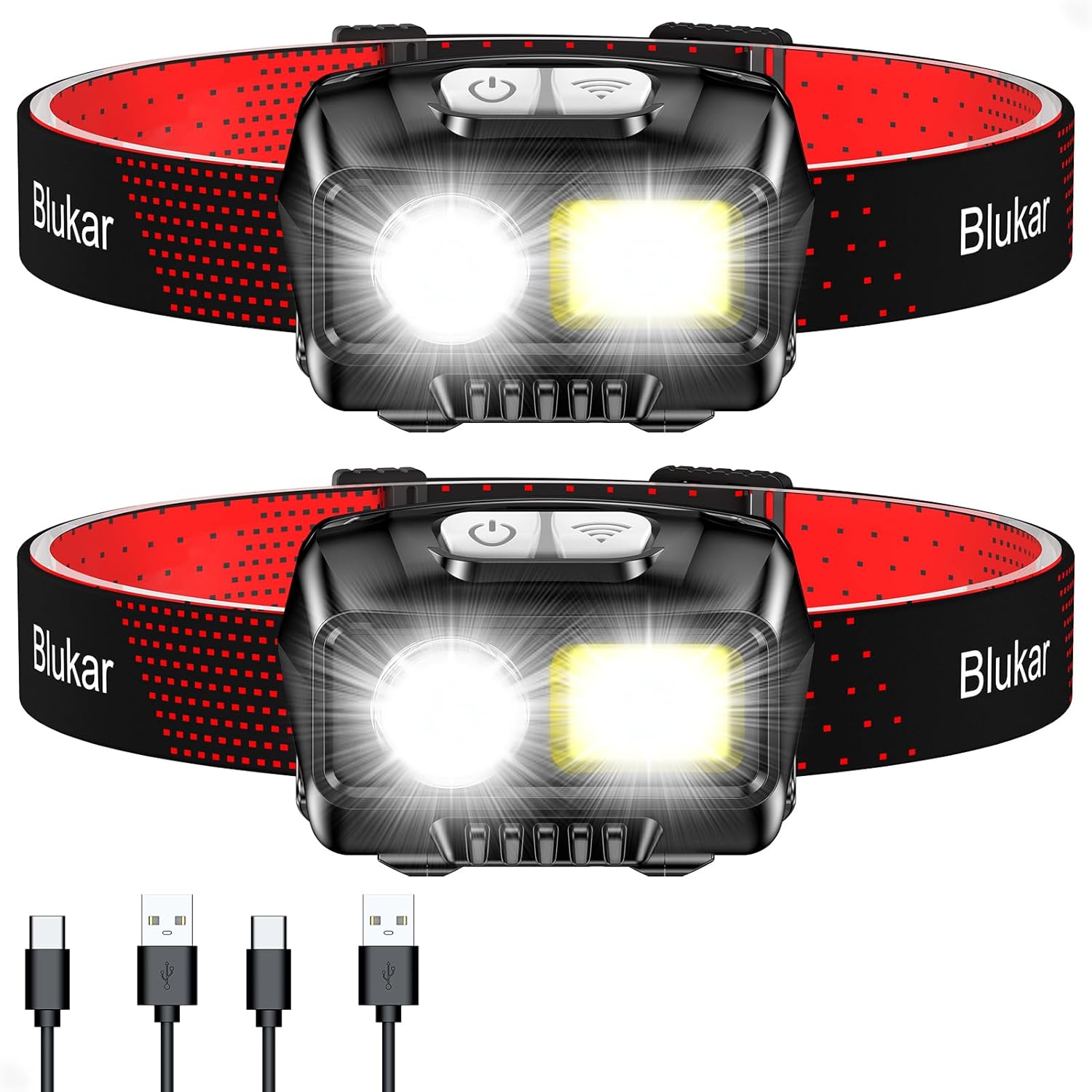 Blukar Super Bright 2000L Rechargeable Headlamp, Motion Sensor, 8 Mode