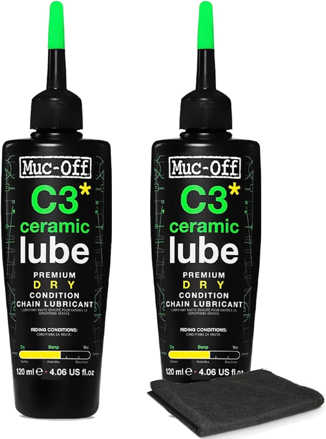 Muc-Off C3 Dry Weather Ceramic Lube 2-Pack (120ml) with Microfiber Clo