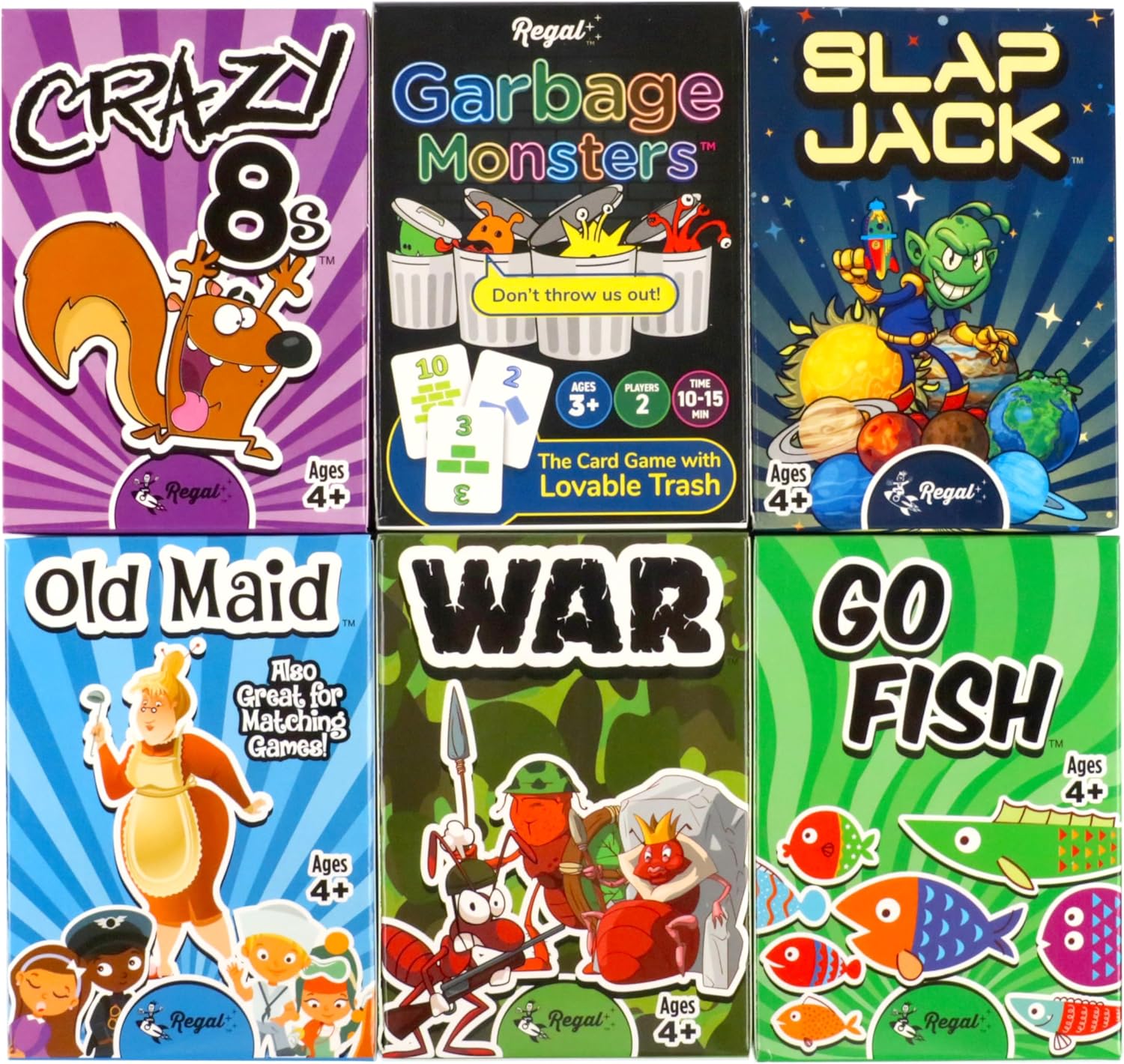 Regal Games Classic Card Game Set for Kids – Go Fish, Crazy 8’s, Old M