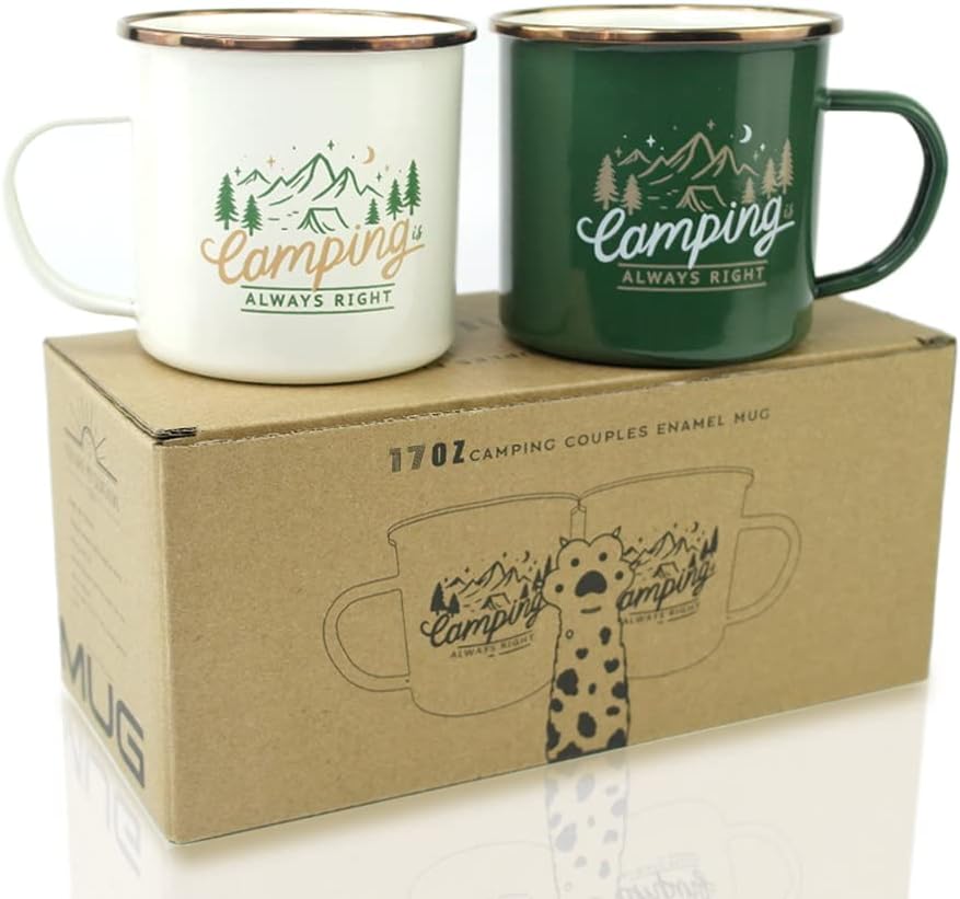 Roadmap Enamel Camping Mugs Set of 2 – 17 oz Stainless Steel 304 with 