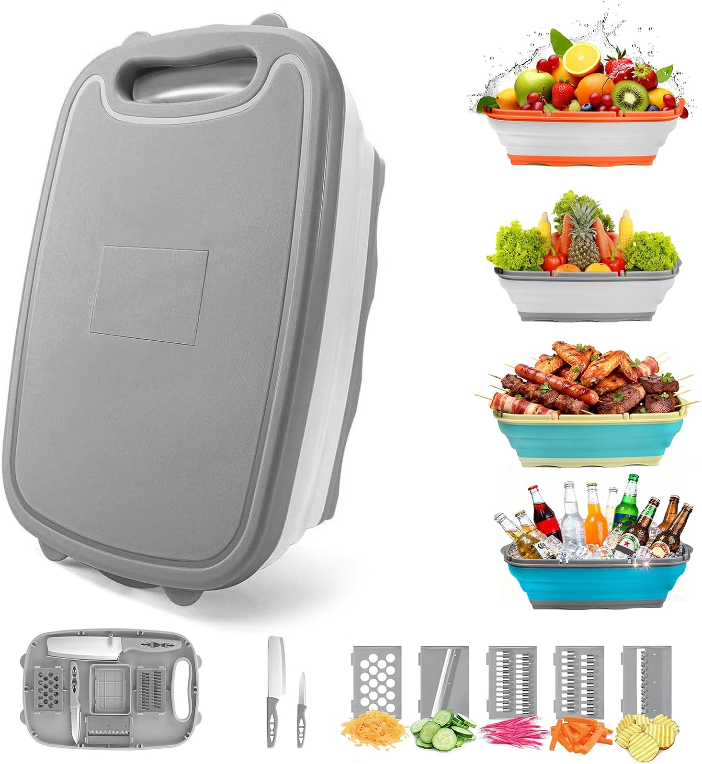 Gintan 9‑in‑1 Collapsible Camping Cutting Board – Integrated Colander,