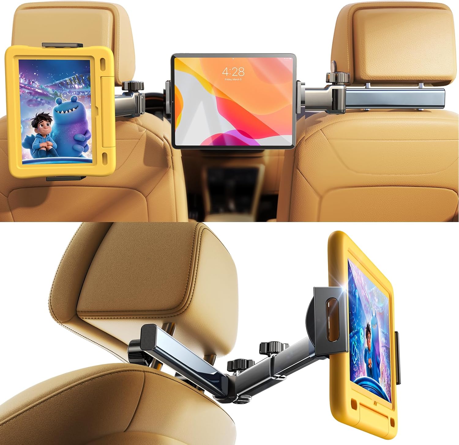 LISEN 3-in-1 iPad Car Holder for Back Seat, Travel Activities, Toddler