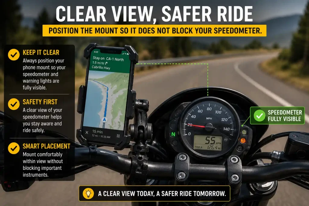 position the mount so it does not block your speedometer